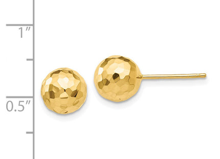 14K Gold Polished and Diamond Cut Ball Post Earrings (Style H1013)