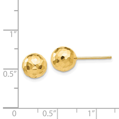 14K Gold Polished and Diamond Cut Ball Post Earrings, 8 x 8mm
