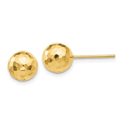 14K Gold Polished and Diamond Cut Ball Post Earrings, 8 x 8mm