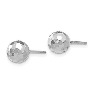 14K White Gold Polished Diamond Cut Ball Post Earrings, 7 x 7mm