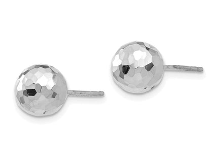 14K White Gold Polished Diamond Cut Ball Post Earrings (Style H1016)