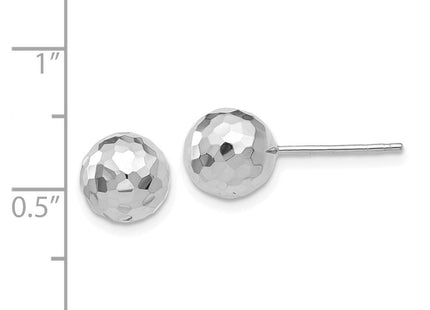 14K White Gold Polished Diamond Cut Ball Post Earrings (Style H1016)