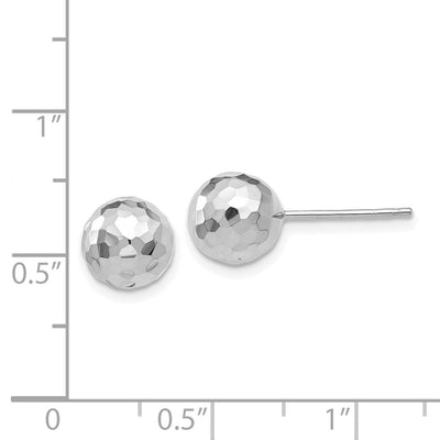 14K White Gold Polished Diamond Cut Ball Post Earrings, 8 x 8mm
