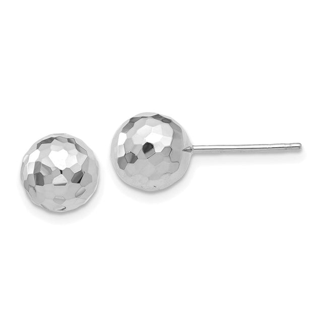 14K White Gold Polished Diamond Cut Ball Post Earrings, 8 x 8mm