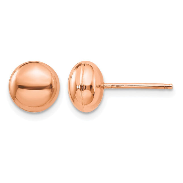 14k Rose Polished Button Post Earrings, 8 x 8mm