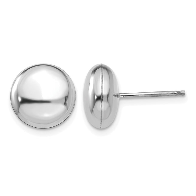 14k White Polished Button Post Earrings, 10.5 x 10.5mm