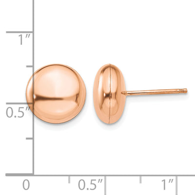 14K Rose Polished Button Post Earrings, 10.5 x 10.5mm