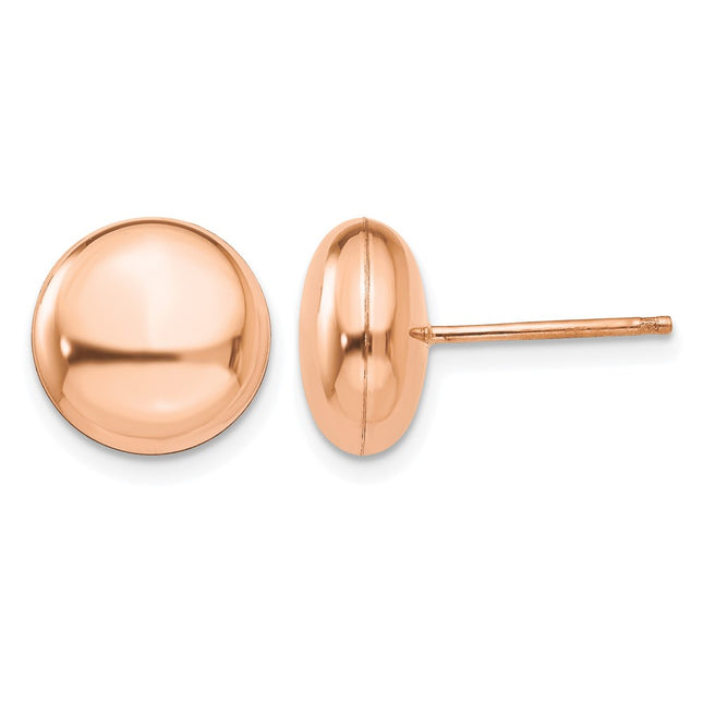 14k Rose Polished Button Post Earrings, 10.5 x 10.5mm