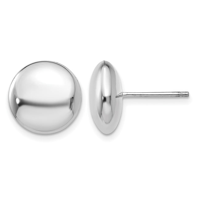 14k White Polished Button Post Earrings, 12 x 12mm