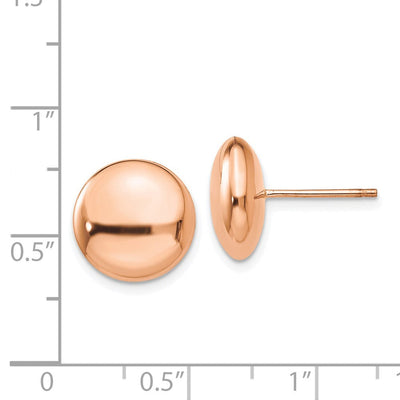 14K Rose Polished Button Post Earrings, 12 x 12mm