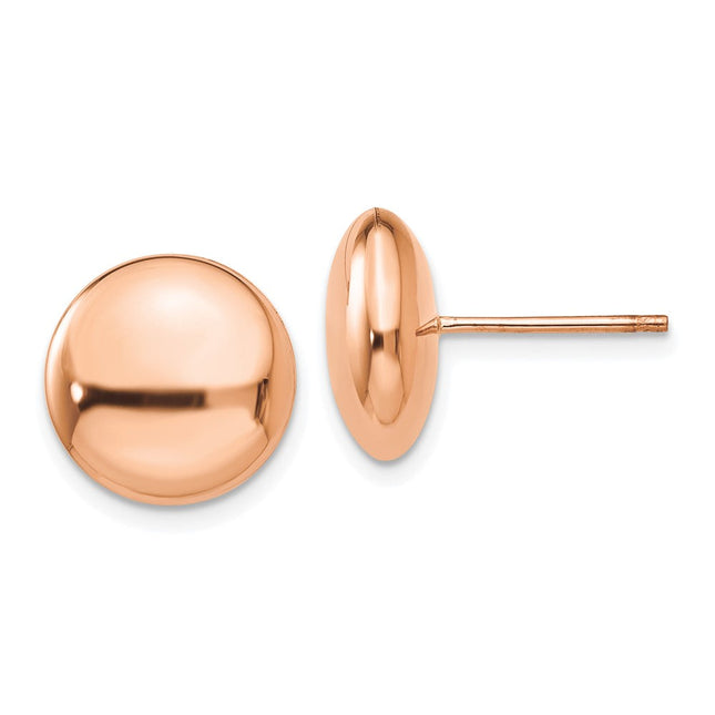 14k Rose Polished Button Post Earrings, 12 x 12mm