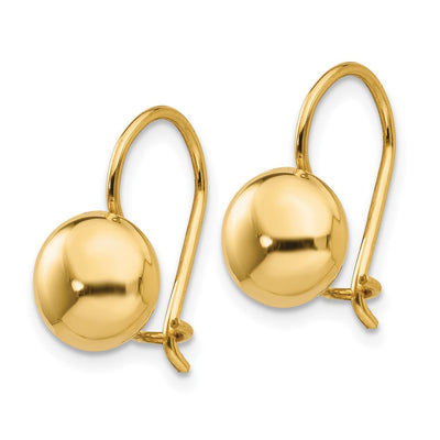 14K Polished Button Kidney Wire Earrings, 10.5 x 10.5mm