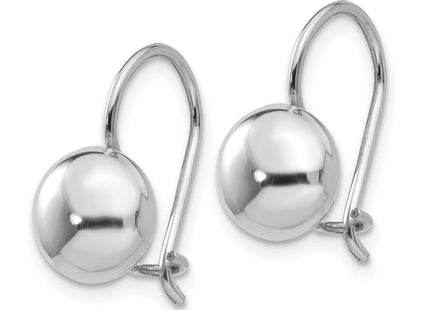 14k White Polished Button Kidney Wire Earrings (Style H1032)