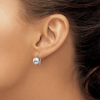 14K White Polished Button Kidney Wire Earrings, 8 x 8mm