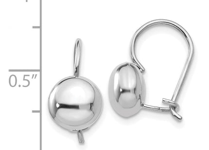 14k White Polished Button Kidney Wire Earrings (Style H1032)