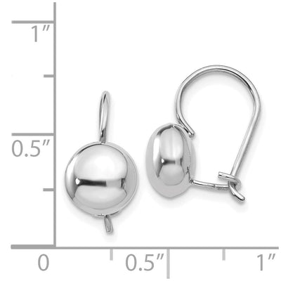 14K White Polished Button Kidney Wire Earrings, 8 x 8mm