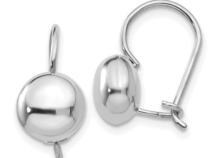 14k White Polished Button Kidney Wire Earrings (Style H1032)