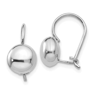14k White Polished Button Kidney Wire Earrings (Style H1032)