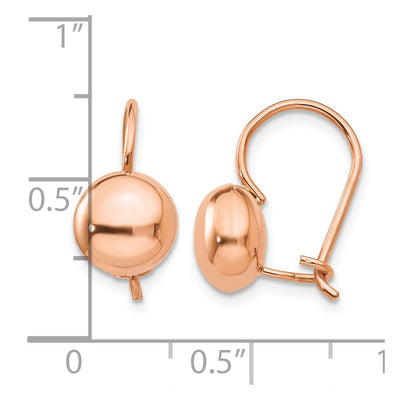 14K Rose Polished Button Kidney Wire Earrings, 8 x 8mm