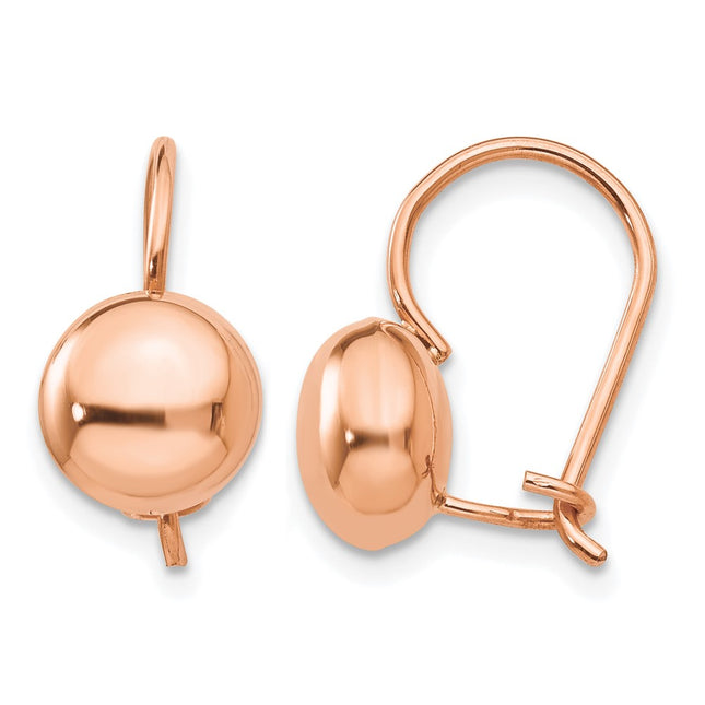 14k Rose Polished Button Kidney Wire Earrings, 8 x 8mm