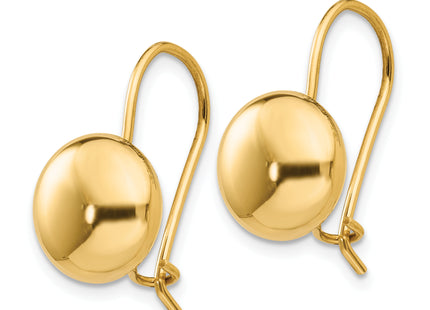 14k Polished Button Kidney Wire Earrings, 10.5 x 10.5mm