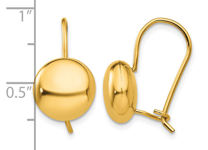 14k Polished Button Kidney Wire Earrings, 10.5 x 10.5mm