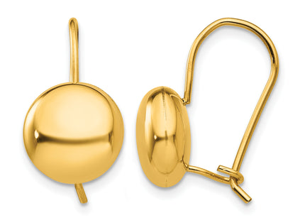 14k Polished Button Kidney Wire Earrings, 10.5 x 10.5mm