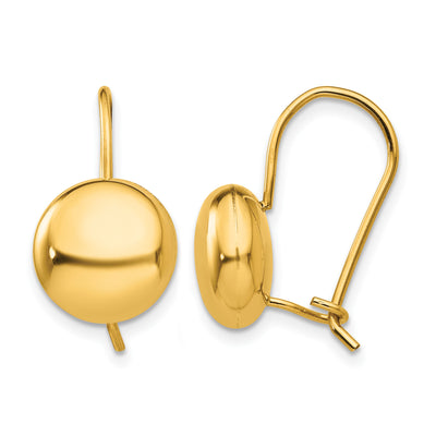 14K Polished Button Kidney Wire Earrings, 10.5 x 10.5mm