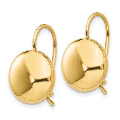14K Polished Button Kidney Wire Earrings, 12 x 12mm
