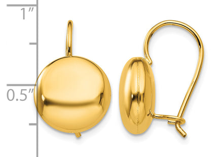 14k Polished Button Kidney Wire Earrings, 12 x 12mm