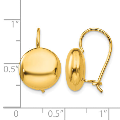 14K Polished Button Kidney Wire Earrings, 12 x 12mm