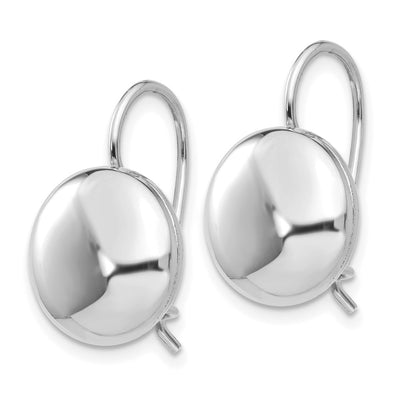 14K White Polished Button Kidney Wire Earrings, 12 x 12mm