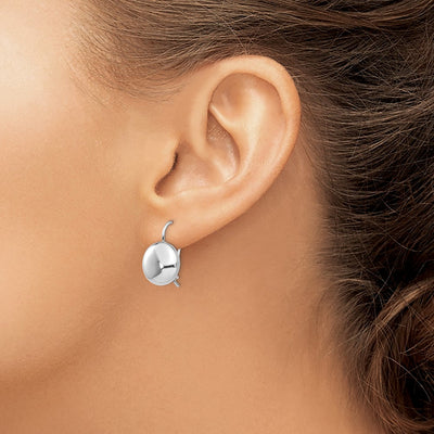 14K White Polished Button Kidney Wire Earrings, 12 x 12mm