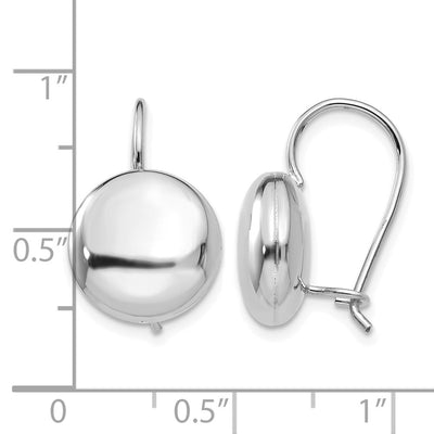 14K White Polished Button Kidney Wire Earrings, 12 x 12mm