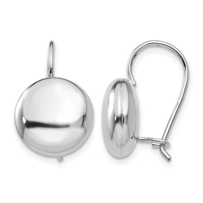 14K White Polished Button Kidney Wire Earrings, 12 x 12mm