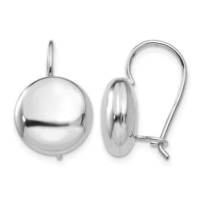 14k White Polished Button Kidney Wire Earrings, 12 x 12mm