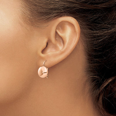 14K Rose Polished Button Kidney Wire Earrings, 12 x 12mm