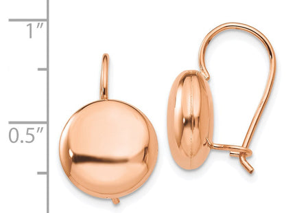 14k Rose Polished Button Kidney Wire Earrings (Style H1039)