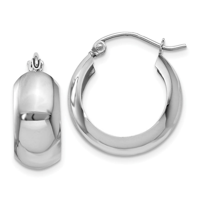 14k White Gold Fancy Hoop Earrings, 13 x 7mm