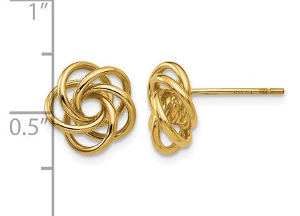 14K gold knot earrings, further view