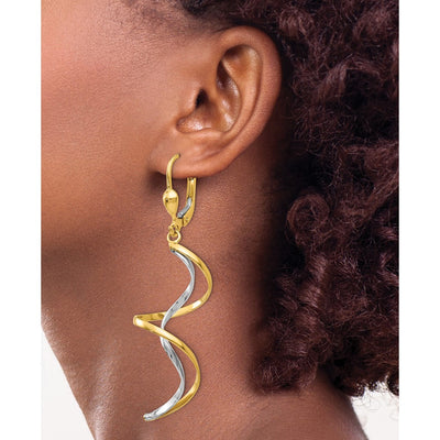14K Two-tone Spiral Dangle Earrings
