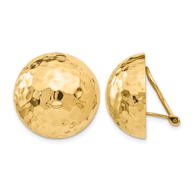 14k Omega Clip Hammered Non-pierced Earrings, 21 x 20mm