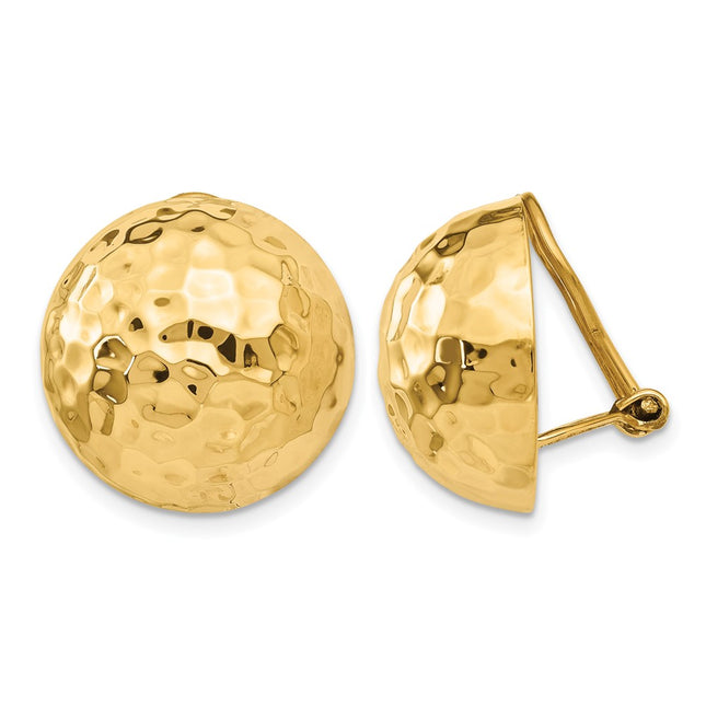 14k Omega Clip Hammered Non-pierced Earrings, 18 x 18mm