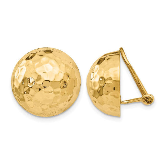 14k Omega Clip Hammered Non-pierced Earrings, 16 x 16mm