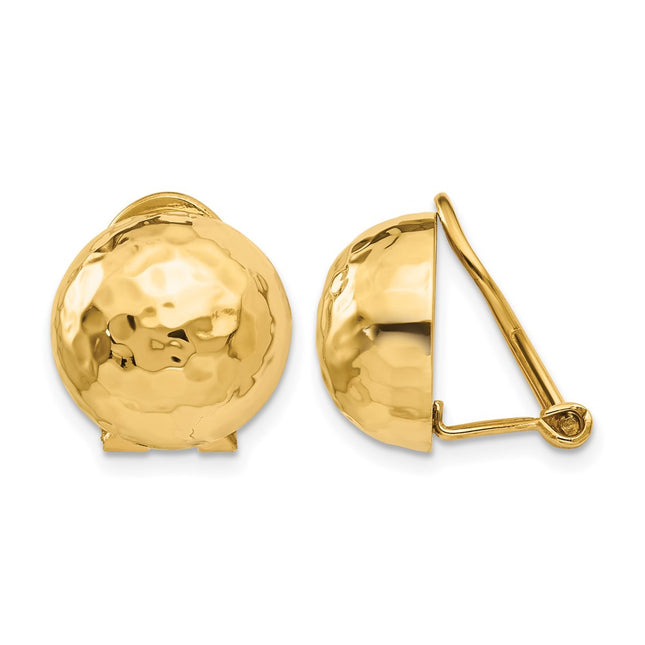 14k Omega Clip Hammered Non-pierced Earrings, 12 x 12mm