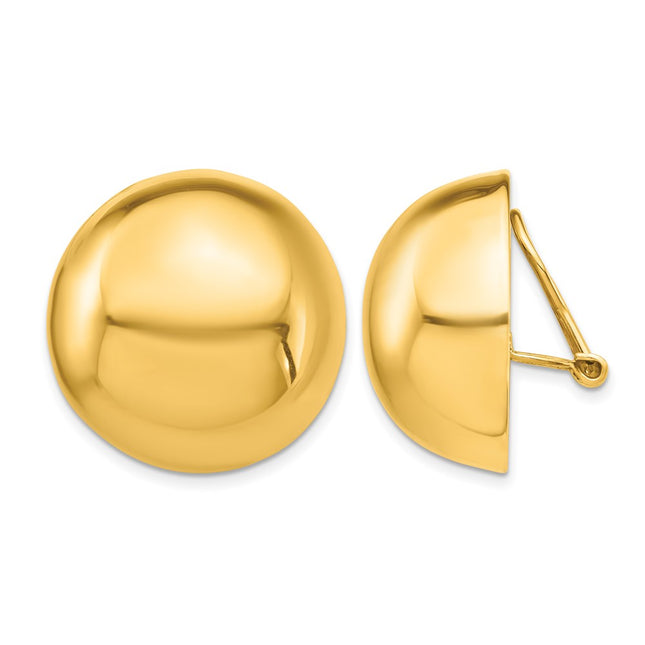 14k Omega Clip Half Ball Non-pierced Earrings, 24 x 24mm