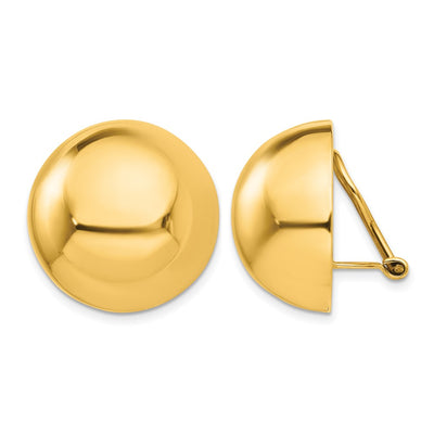 14K Omega Clip Half Ball Non-pierced Earrings, 20 x 20mm