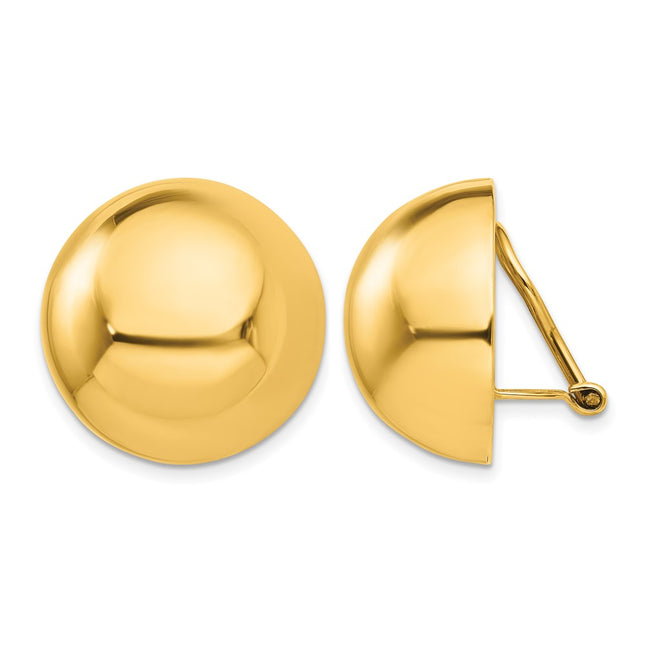 14k Omega Clip Half Ball Non-pierced Earrings, 20 x 20mm