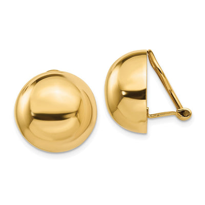 14K Omega Clip Half Ball Non-pierced Earrings, 16 x 16mm