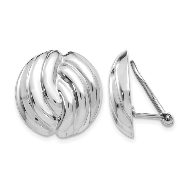 14k White Gold Omega Clip Non-pierced Earrings, 19 x 18mm